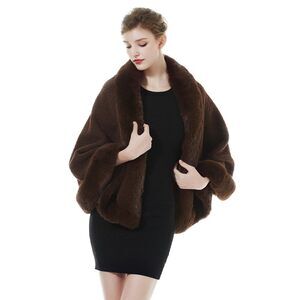 3752 Faux Fur Shawl Wrap Bridesmaids Stole Lambs Wool Bridal Cape Shrug